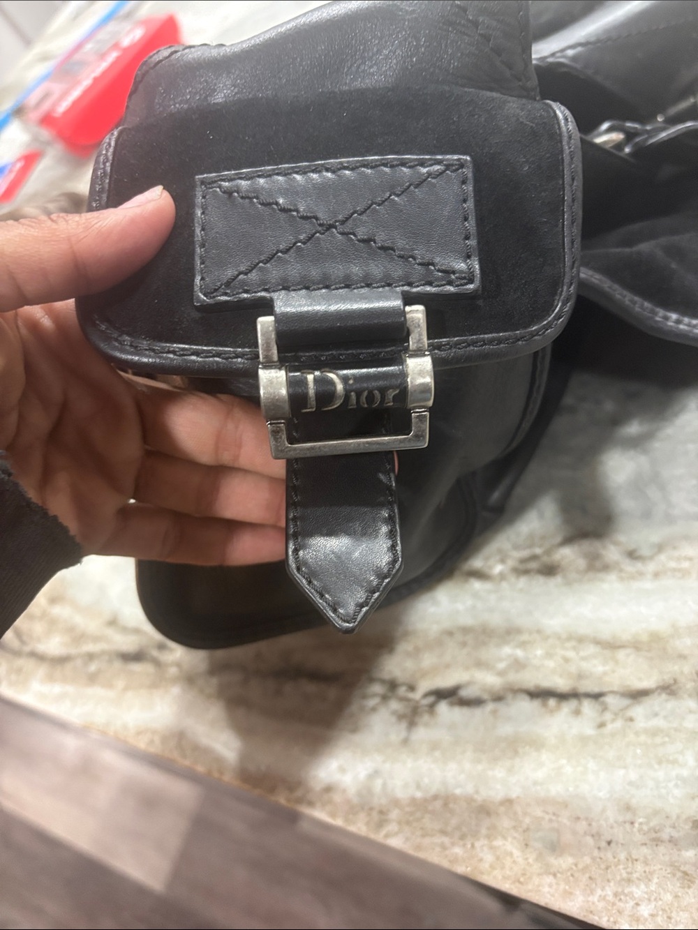 Dior Black Suede & Leather Shoulder Bag with Silver Hardware - Picture 5 of 6
